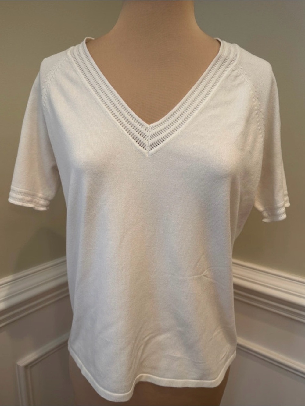 Premise White V-Neck Short Sleeve Knit Top